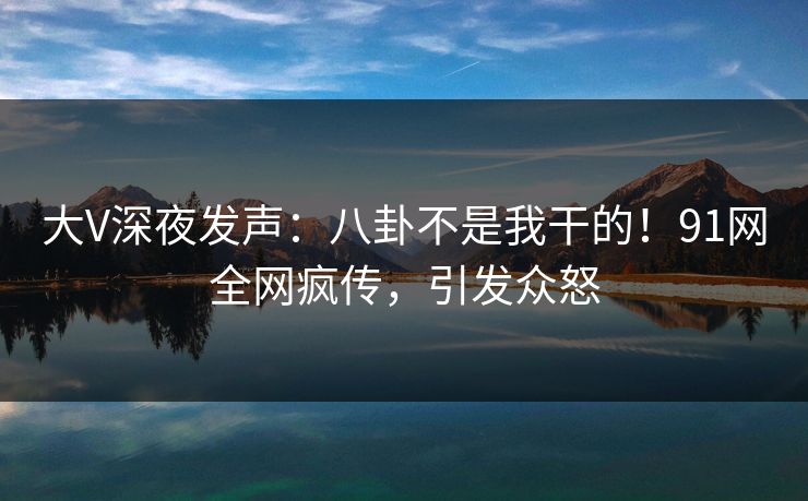 大V深夜发声：八卦不是我干的！91网全网疯传，引发众怒