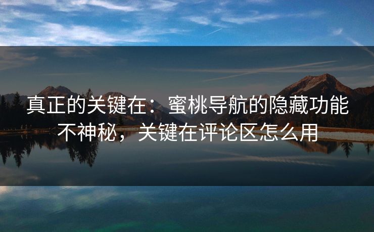 真正的关键在：蜜桃导航的隐藏功能不神秘，关键在评论区怎么用